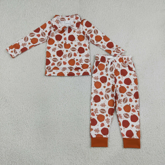 Baby Boys Kids Pumpkins Football Zipper Pullover Pockets Pants Set Fall Clothes