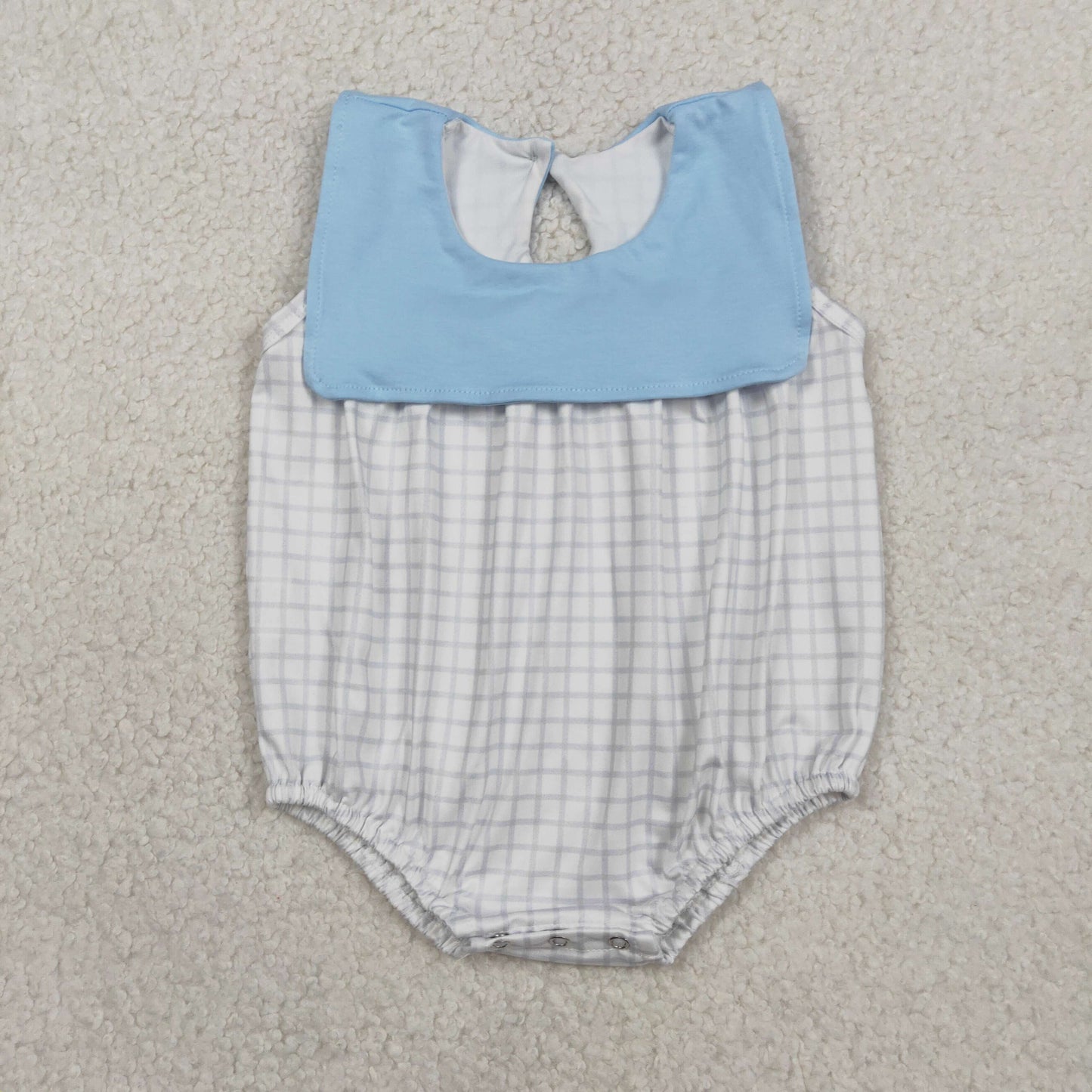RTS Baby Boys Infant Sleeveless Plaid Blue Summer Bubble Romper