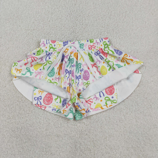 RTS Baby Girls Kids Eggs Bows Easter Yoga Active Ruffle Shorts Bottom
