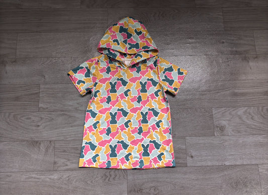 No moq Preorder Baby Girls Toddler Short Sleeves Rabbits Hoodie Easter Shirt Tops Camo Clothes