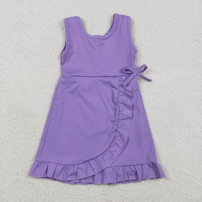 Baby Girls Sleeveless Ruffle Knee Length Yoga Purple Dress with Shorts