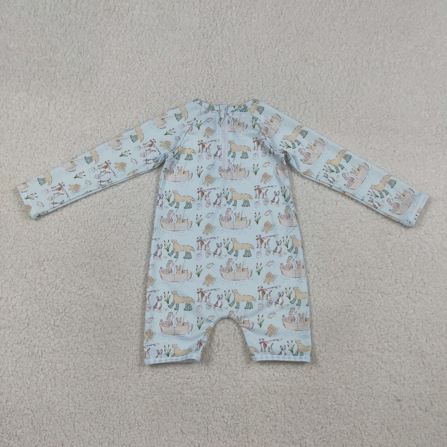 RTS Baby Boys Kids Long Sleeves Dogs Zipper Blue One-piece Swimsuit