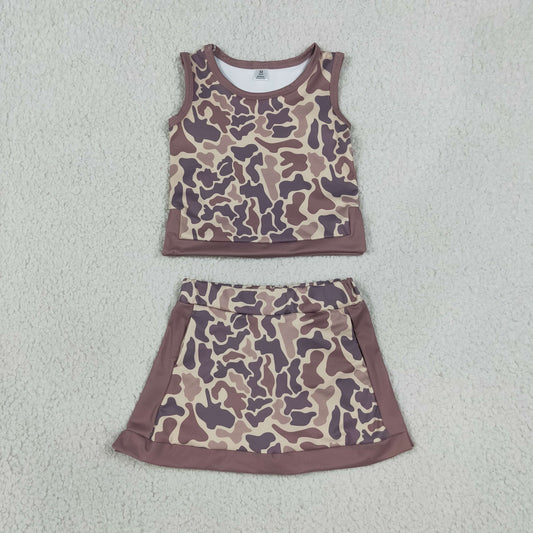 Baby Girls Kids Sleeveless Camo Tops Skirt Shorts Set Yoga Active Clothes