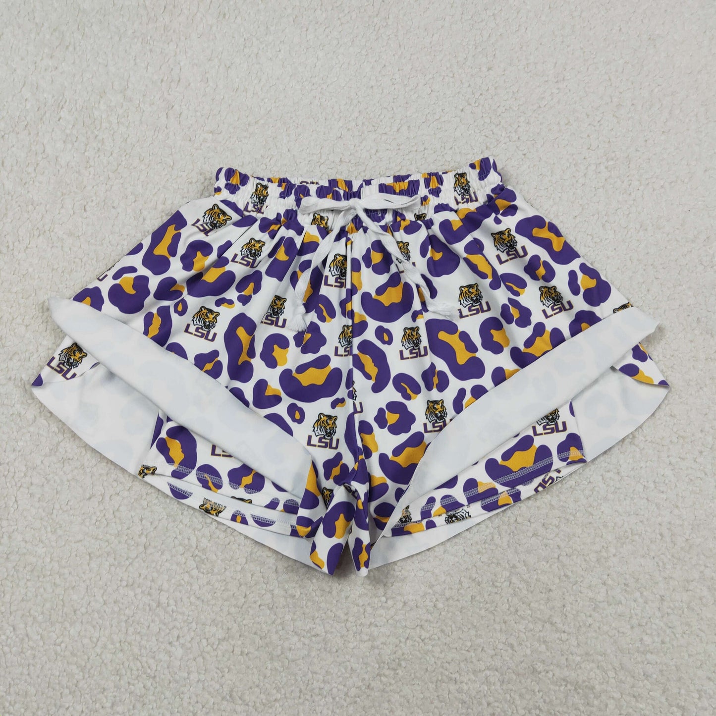 Adult Women Purple Leopard Tigers Team Yoga Active Ruffle Shorts Bottom