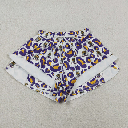 Adult Women Purple Leopard Tigers Team Yoga Active Ruffle Shorts Bottom