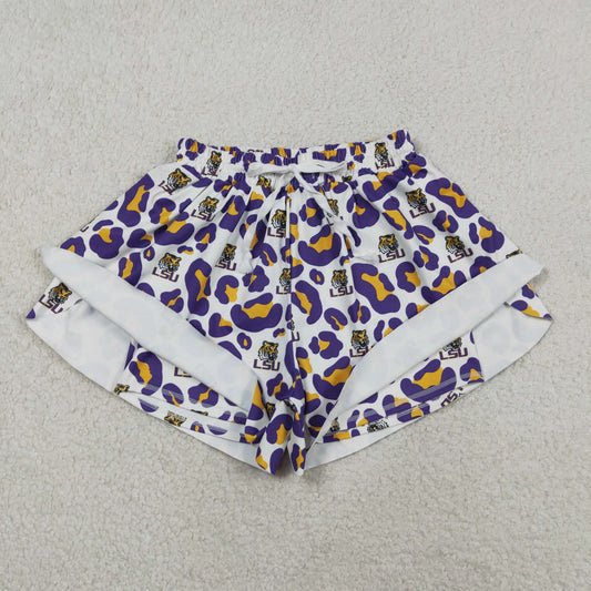 Adult Women Purple Leopard Tigers Team Yoga Active Ruffle Shorts Bottom