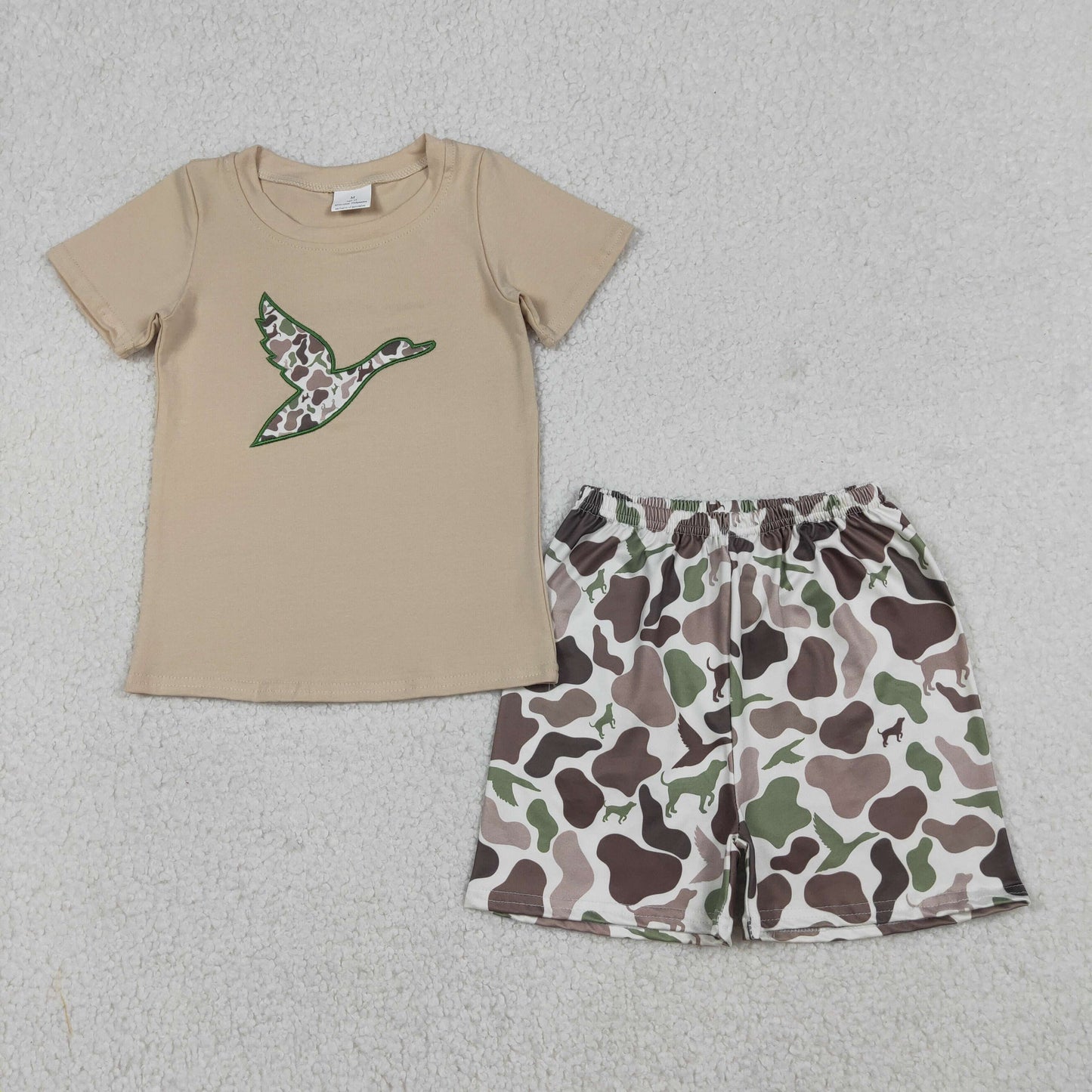 Baby Boys Short Sleeves Embroidery Shirt Dogs Ducks Camo Shorts Hunting Set