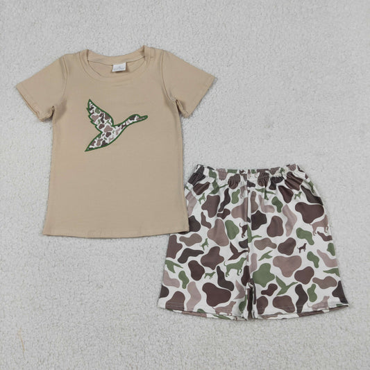 Baby Boys Short Sleeves Embroidery Shirt Dogs Ducks Camo Shorts Hunting Set