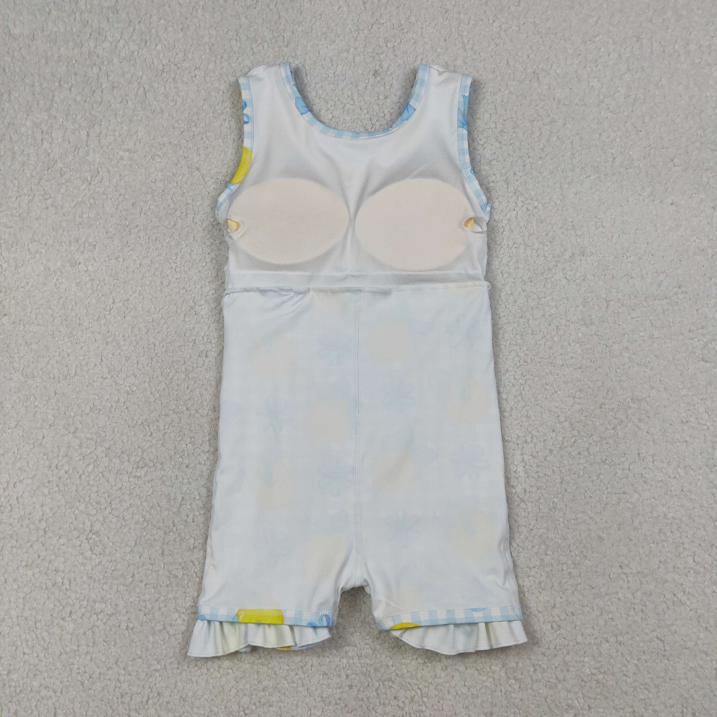 RTS Baby Girls Kids Sleeveless Lemons Bows Blue Plaid Yoga Active Shorts Knee Length Dress