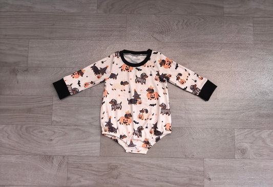 No moq Preorder Baby Boys Infant Halloween Dogs Pumpkins Bubble Romper Clothes