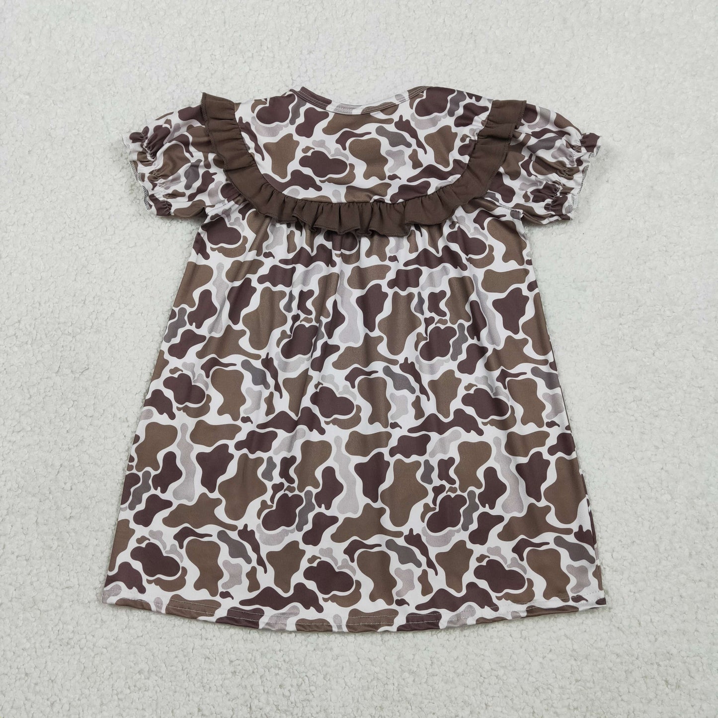 RTS Baby Girls Kids Short Sleeves Embroidery Smocked Daddy's Girl Brown Camo Dress