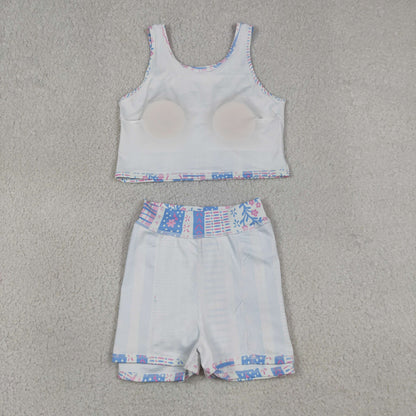 Baby Girl Sleeveless Floral Yoga Active Wear Shirt Shorts Skirt Skort Clothes Set