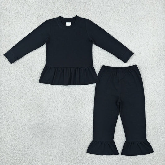 Baby Girls Kids Long Sleeves Ruffle Tops Pants Black Set Cotton Clothes