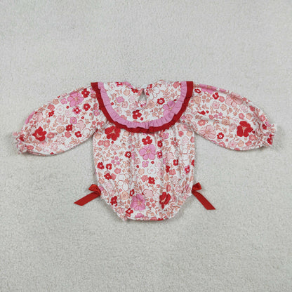 Baby Girls Infant Long Sleeves Embroidery Jesus Loves Me Flower Bows Smocked Romper