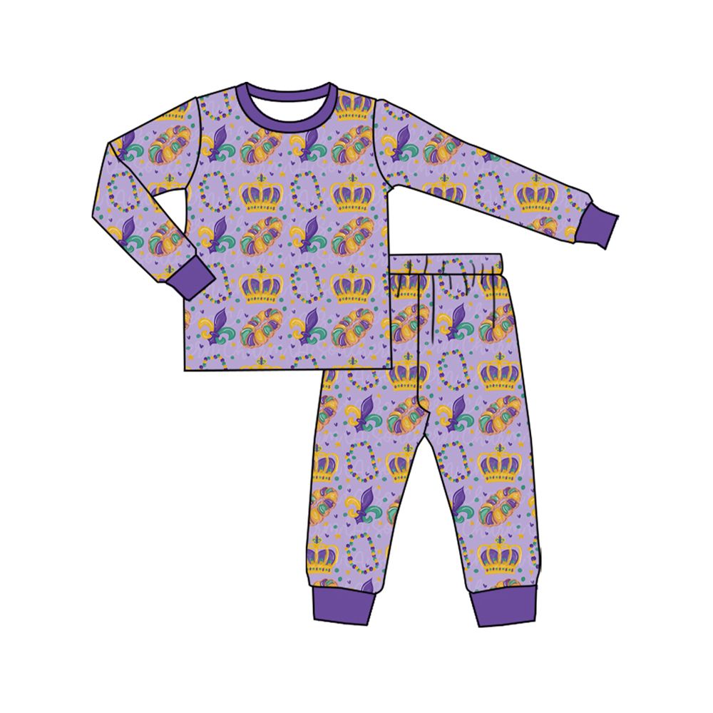 Moq 5 Preorder Baby Toddler Kids Flower Donuts Shirt Pants Mardi Gras Set Pajamas Clothes