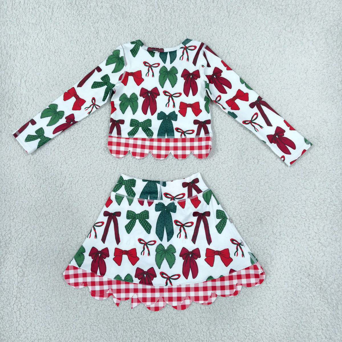 Baby Girls Kids Long Sleeves Christmas Bows Shirt Scallop Skirt Shorts Yoga Active Set Clothes