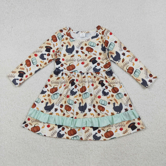 Baby Girl Long Sleeves Thanksgiving turkey Pumpkin Dress