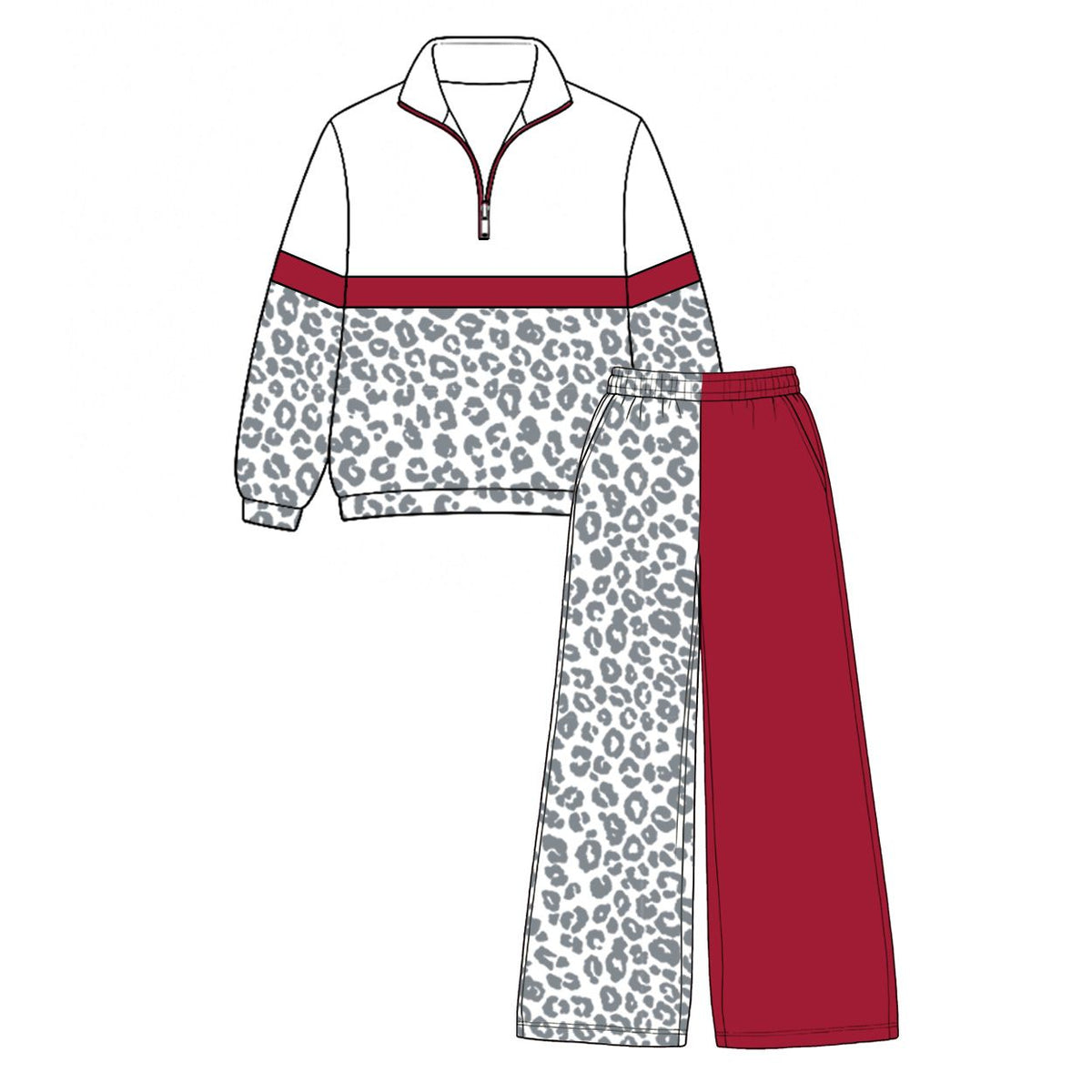 Moq 5 Preorder Baby Girls Kids Long Sleeves Zipper Pullover Leopard Red Pants Set Clothes
