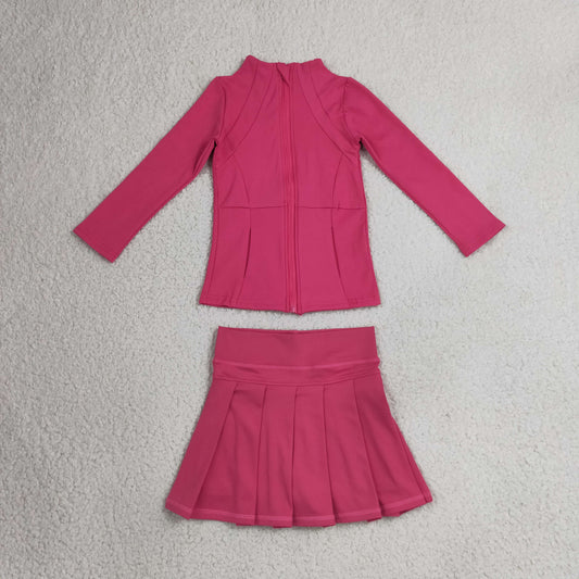 Baby Girls Kids Long Sleeves Zipper Cardigan Skirt Shorts Pink Set Yoga Active Clothes