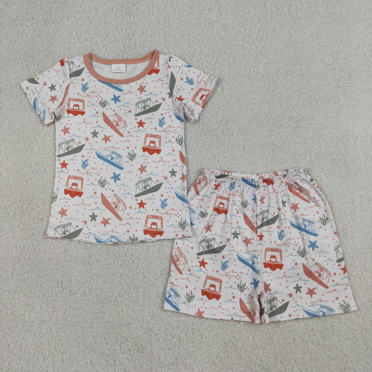 Baby Boys Kids Short Sleeves Boats Stars Shirt Shorts Summer Pajamas Set