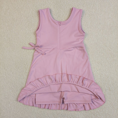 Baby Girls Sleeveless Ruffle Knee Length Yoga Pink Dress with Shorts