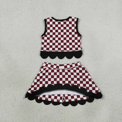 Sibling Baby Girls Kids Sleeveless Checked Tops Bows Scallop Skirts Shorts Yoga Active Sets Team Clothes