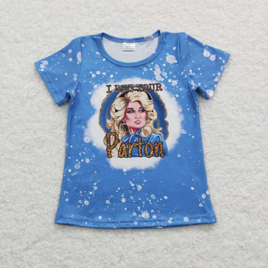 Promotion Baby Girls Blue Short Sleeves Singer Shirt Tops