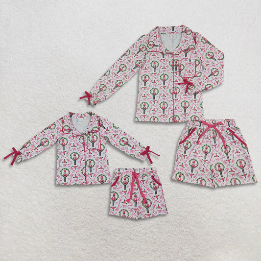 Sibling Baby Girls Adult Women Soldiers Bows Shirts Pockets Shorts Sets Christmas Clothes