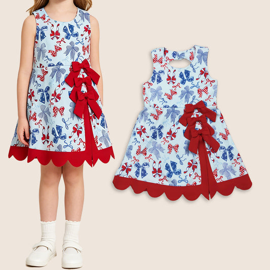 Baby Girls Bows 4th of July Yoga Active Shorts Knee Length Scallop Dress RTS