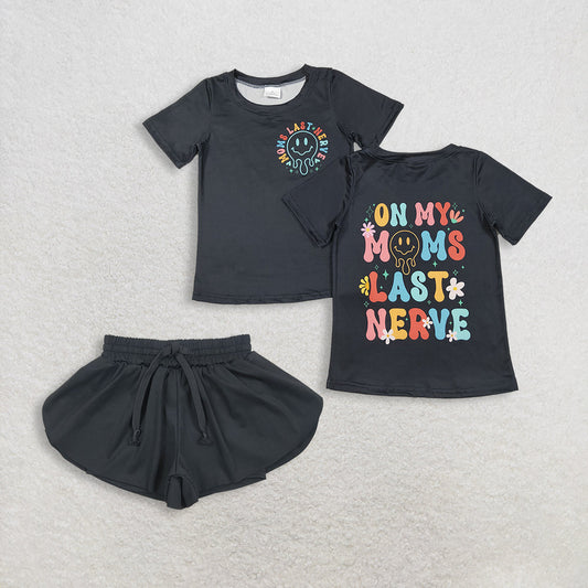 RTS Baby Girl Kids Black Short Sleeves Shirt Ruffle Shorts Set Clothes