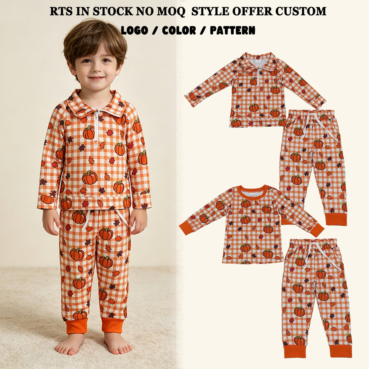 Sibling Baby Boys Kids Pumpkins Plaid Pullovers Shirts Pockets Pants Sets Fall Clothes