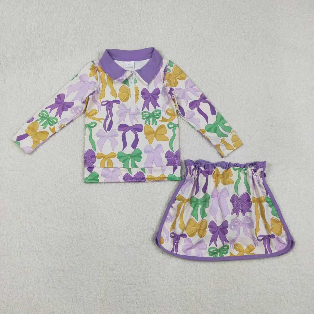 Sibling Baby Girls Kids Bows Donuts Masks Zipper Tops Shorts Skirt Skort Mardi Gras Set