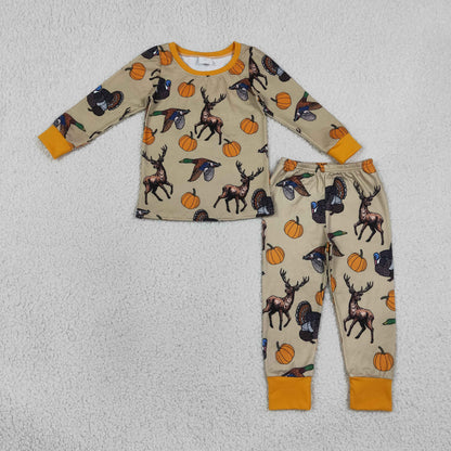Baby Boys Kids Pumpkins turkey Ducks Deer Shirt Pants Set Pajamas Fall Clothes
