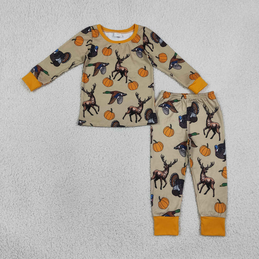 Baby Boys Kids Pumpkins turkey Ducks Deer Shirt Pants Set Pajamas Fall Clothes