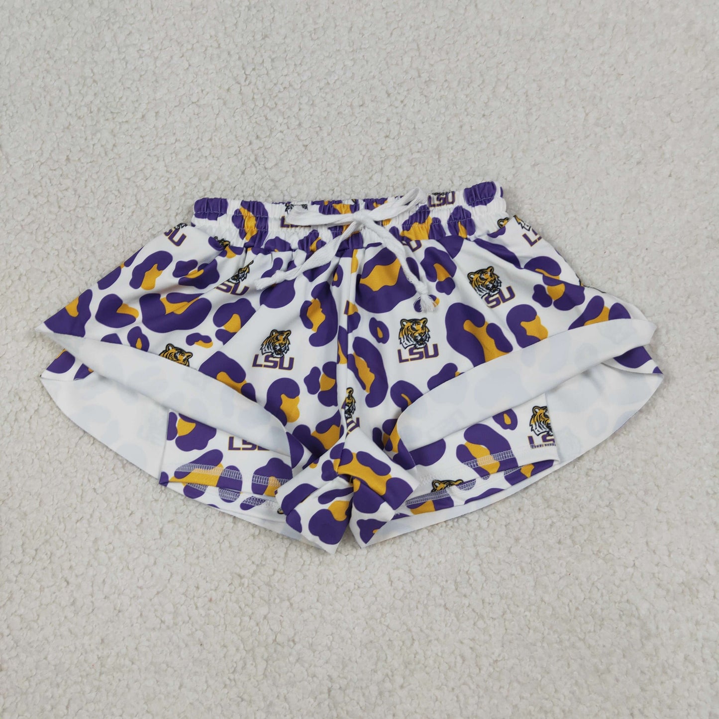 RTS Baby Girls Kids Purple Leopard Tigers Team Yoga Active Ruffle Shorts Bottom