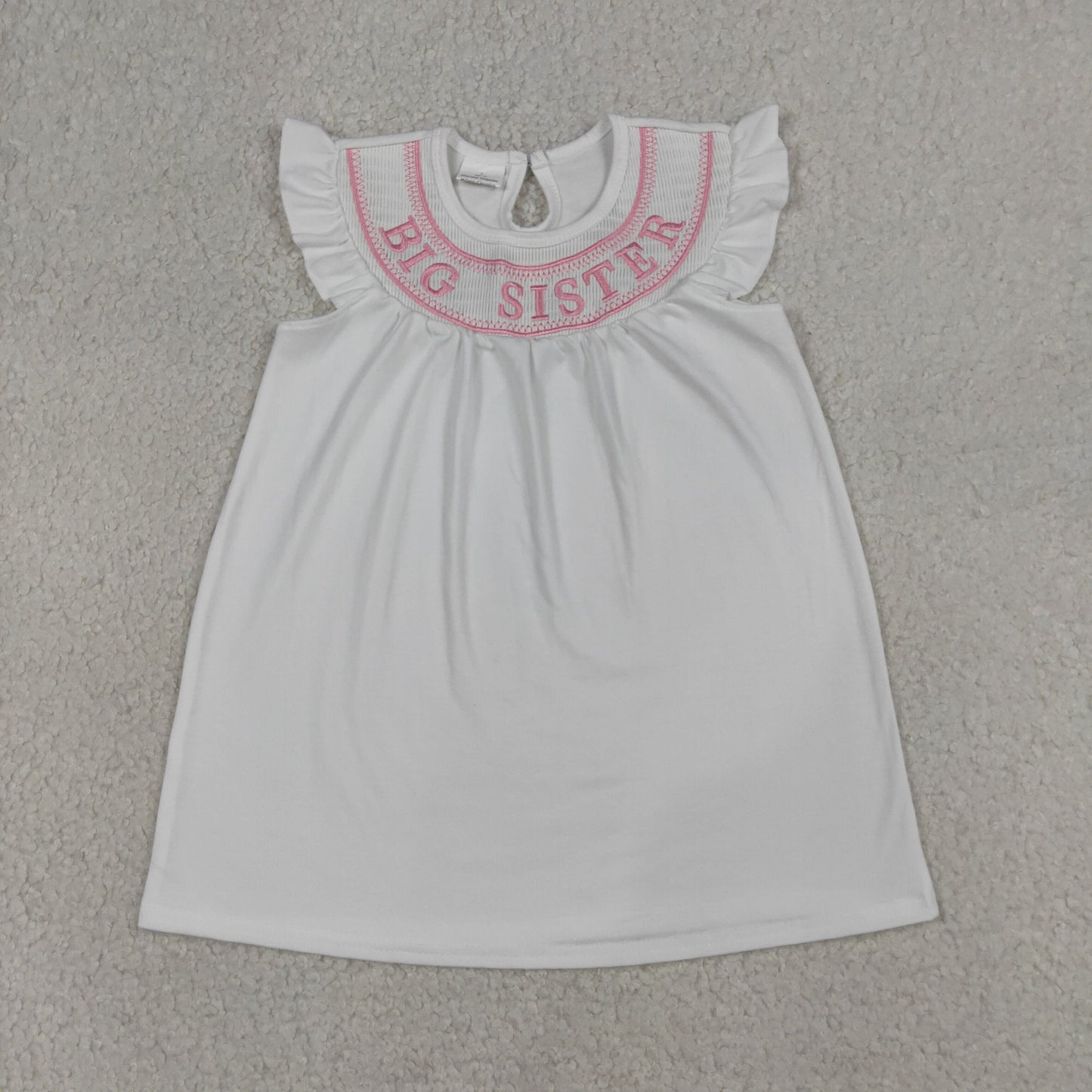 Sibling Baby Girls Short Sleeves Embroidery Smocked Big Sister Knee Length Dresses