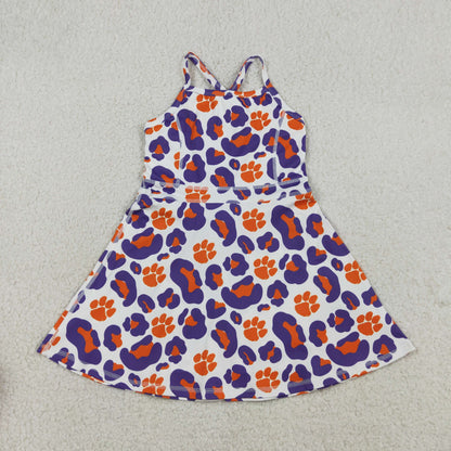 RTS Baby Girls Kids Straps Purple Orange Leopard Team Yoga Active Shorts Knee Length Dress