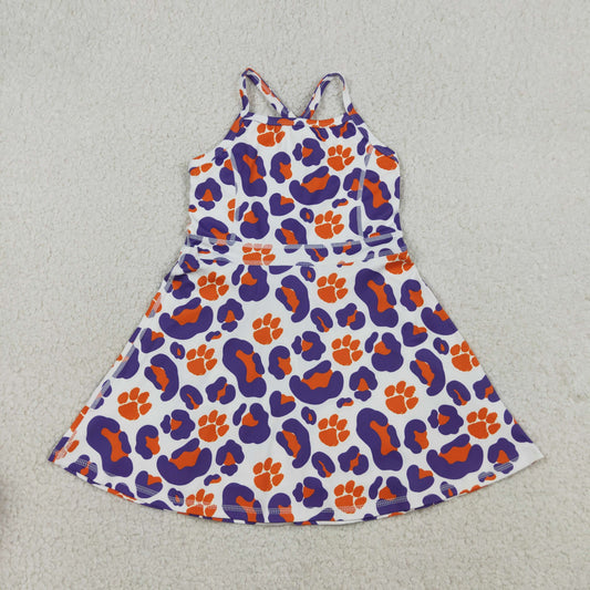RTS Baby Girls Kids Straps Purple Orange Leopard Team Yoga Active Shorts Knee Length Dress