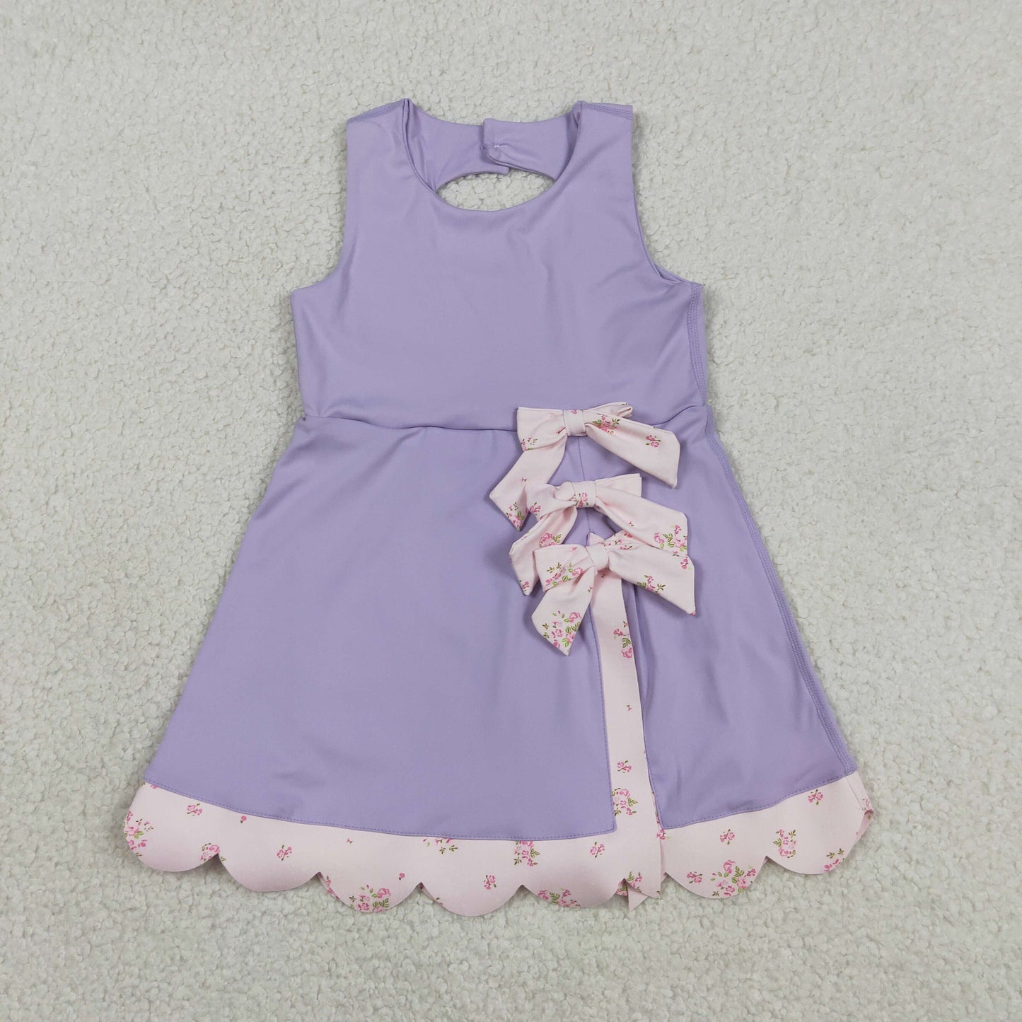 Baby Girls Kids Sleeveless Bows Yoga Shorts Ruffle Knee Length Purple Dress