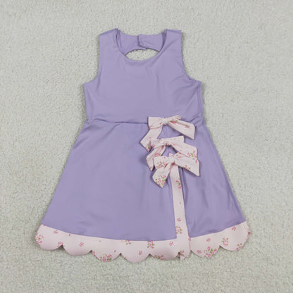 Baby Girls Kids Sleeveless Bows Yoga Shorts Ruffle Knee Length Purple Dress