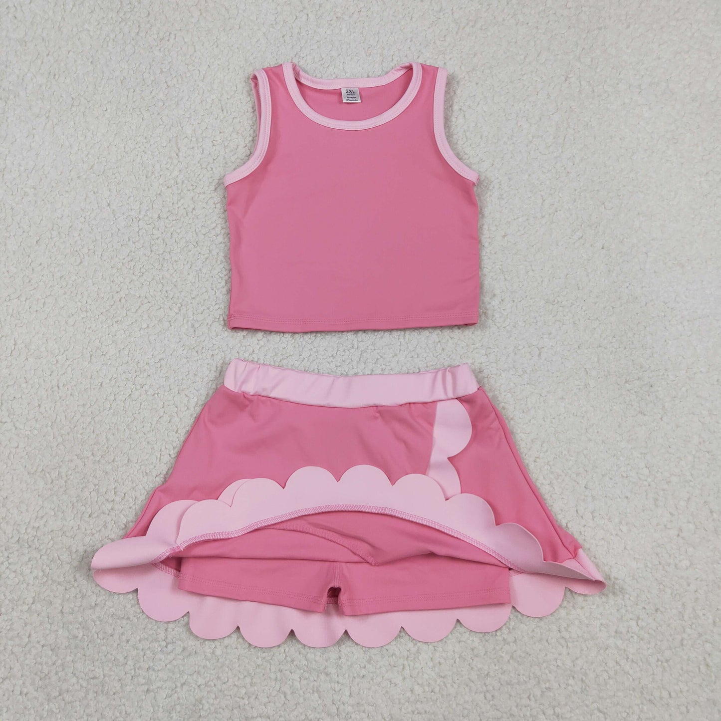 Baby Girls Kids Shirt Scallop Skirt Shorts Yoga Active Pink Set Clothes