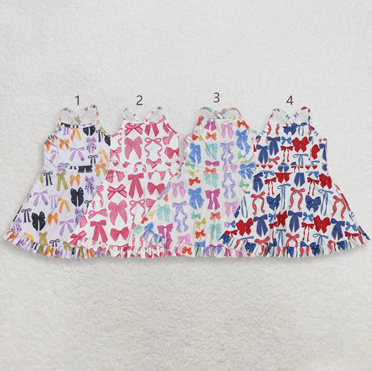 Sibling Baby Girl Kids Sleeveless Bows Knee Length Yoga Active Dresses