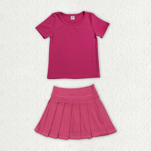 Baby Girls Kids Short Sleeves Shirt Skirt Shorts Yoga Active Set Hot Pink Clothes