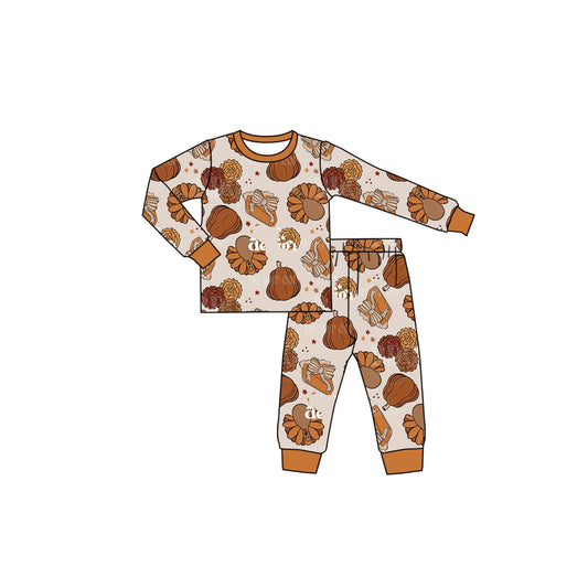 Moq 5 Preorder Baby Girls Kids turkey Pumpkins Bows Shirt Pants Thanksgiving Set Pajamas Clothes