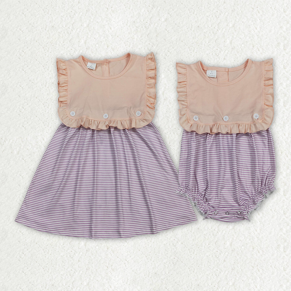 Sibling Baby Girls Kids Sleeveless Stripes Knee Length Dress Romper Summer Clothes