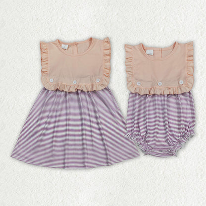 Sibling Baby Girls Kids Sleeveless Stripes Knee Length Dress Romper Summer Clothes