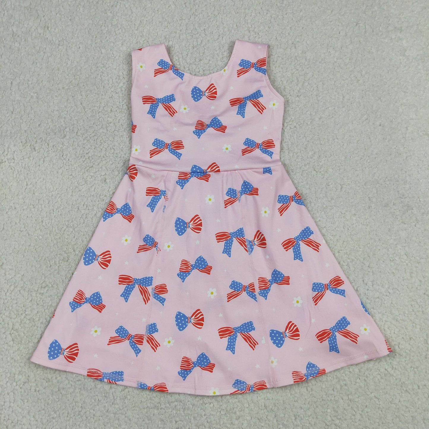 Baby Girls Toddler Bows Flower 4th of July Pink Yoga Shorts Knee Length Dress