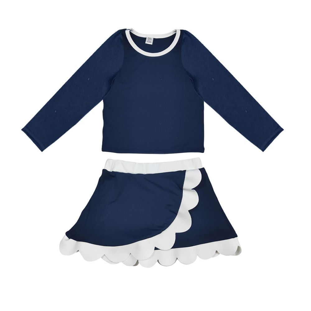 Moq 5 Preorder Baby Girls Kids Navy Shirt Scalloped Skirt Shorts Set Yoga Active Clothes