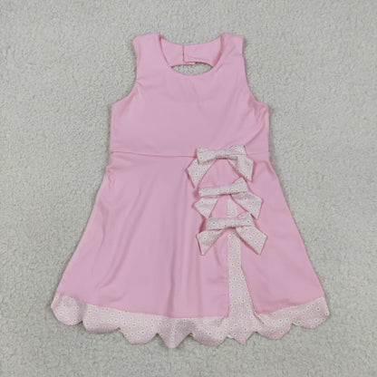 Baby Girls Sleeveless Bows Yoga Shorts Ruffle Knee Length Pink Dress