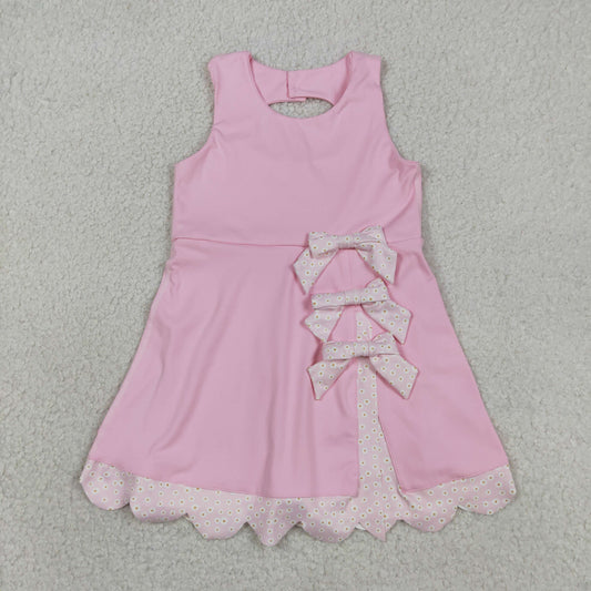 Baby Girls Sleeveless Bows Yoga Shorts Ruffle Knee Length Pink Dress